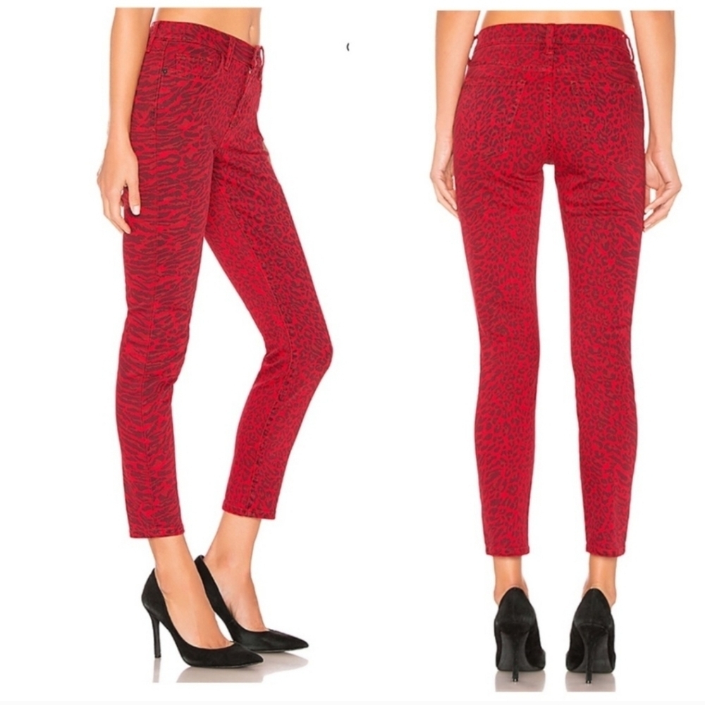 Current Elliott Jeans The Stiletto Red Warped Spec Leopard Print Skinny Size 25